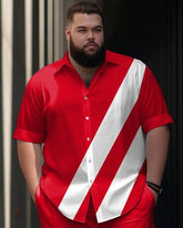 Big Men's Red And White Stripes Short Sleeve Walking Set